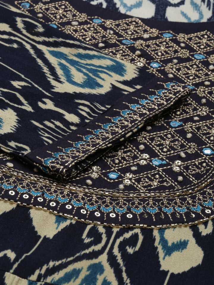 Neerus Blue rayon solid kurta - detail view 4