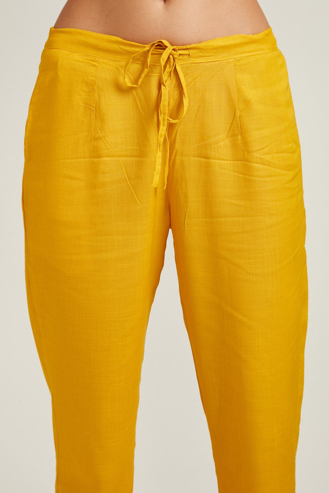 Neerus Yellow rayon straight kurta set - detail view 2