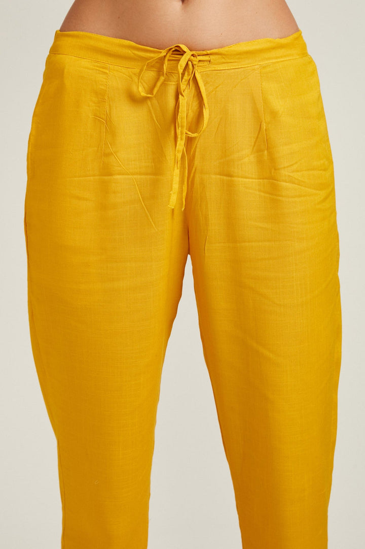 Neerus Yellow rayon straight kurta set - detail view 2