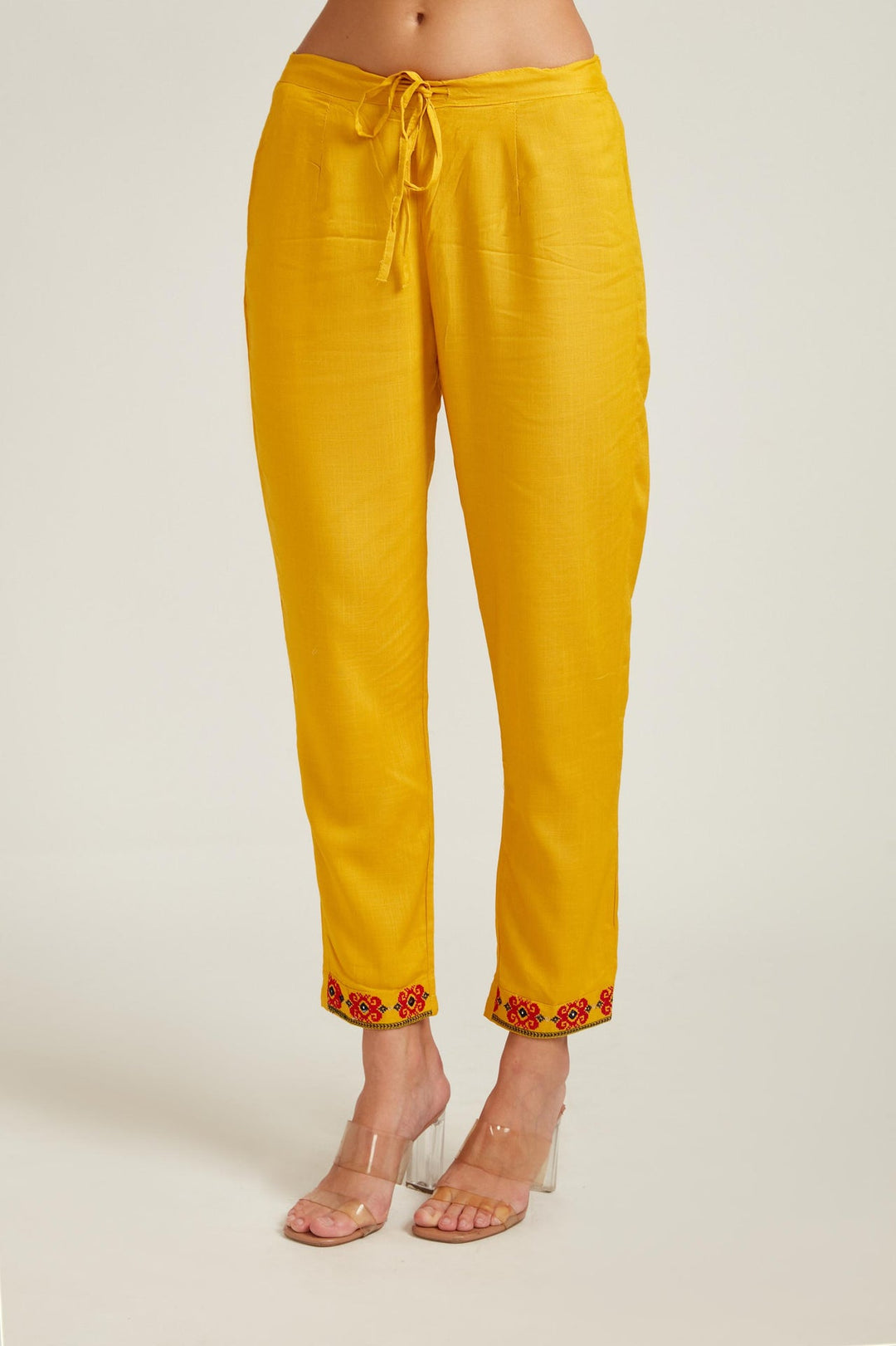 Neerus Yellow rayon straight kurta set - detail view 3