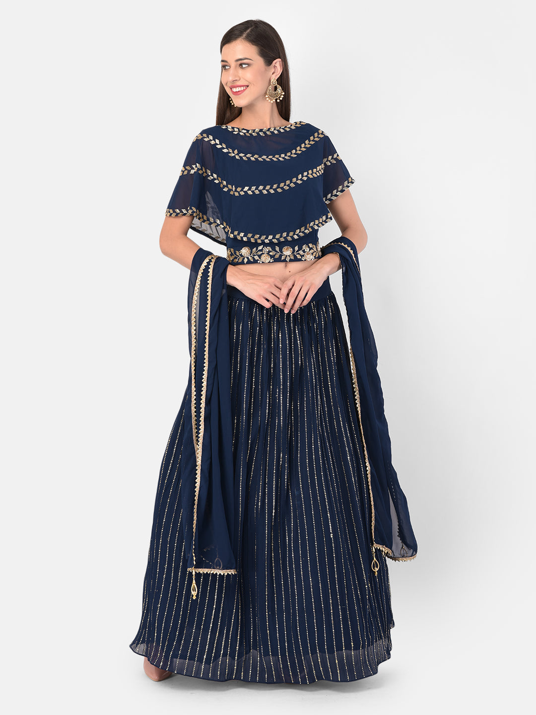 Neerus Blue Georgette Embellished Lehenga Set - detail view 5