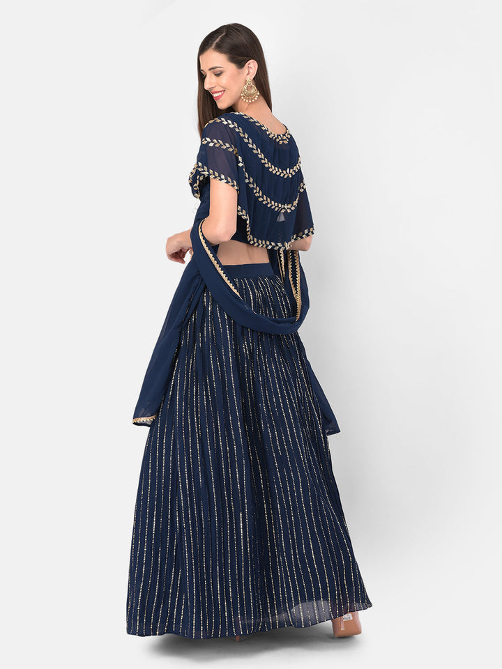 Neerus Blue Georgette Embellished Lehenga Set - side view