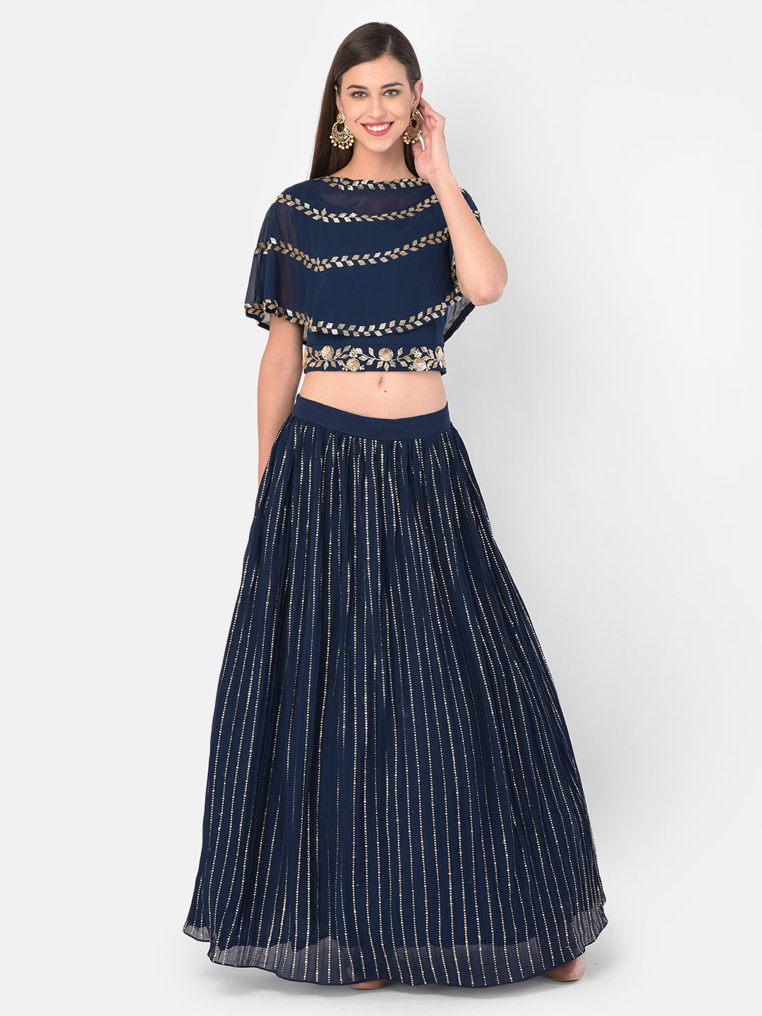 Neerus Blue Georgette Embellished Lehenga Set - detail view 2