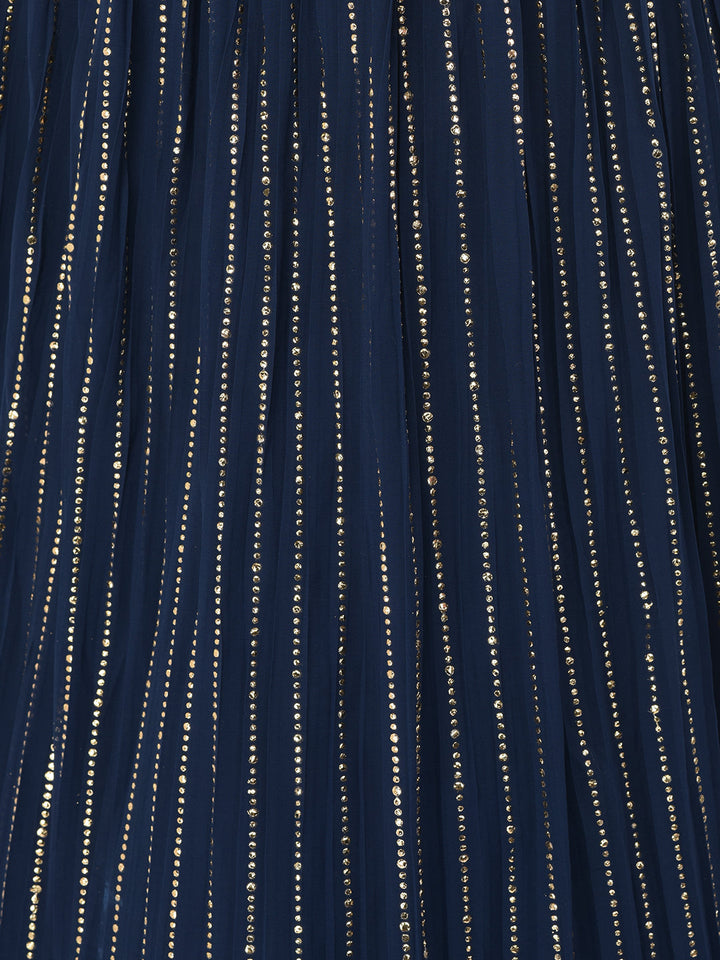 Neerus Blue Georgette Embellished Lehenga Set - detail view 4