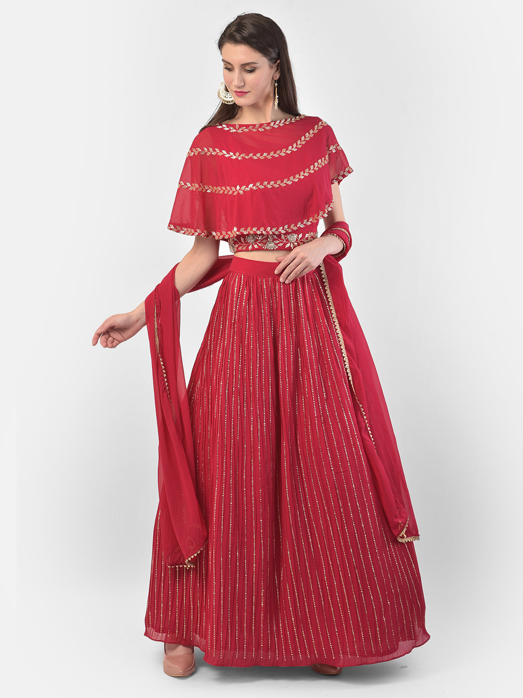 Neerus Pink Georgette Embellished Lehenga Set - detail view 4