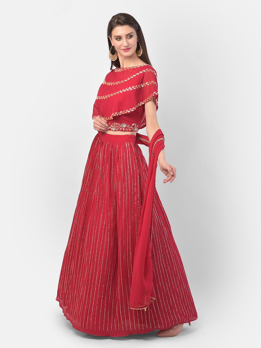 Neerus Pink Georgette Embellished Lehenga Set - front view