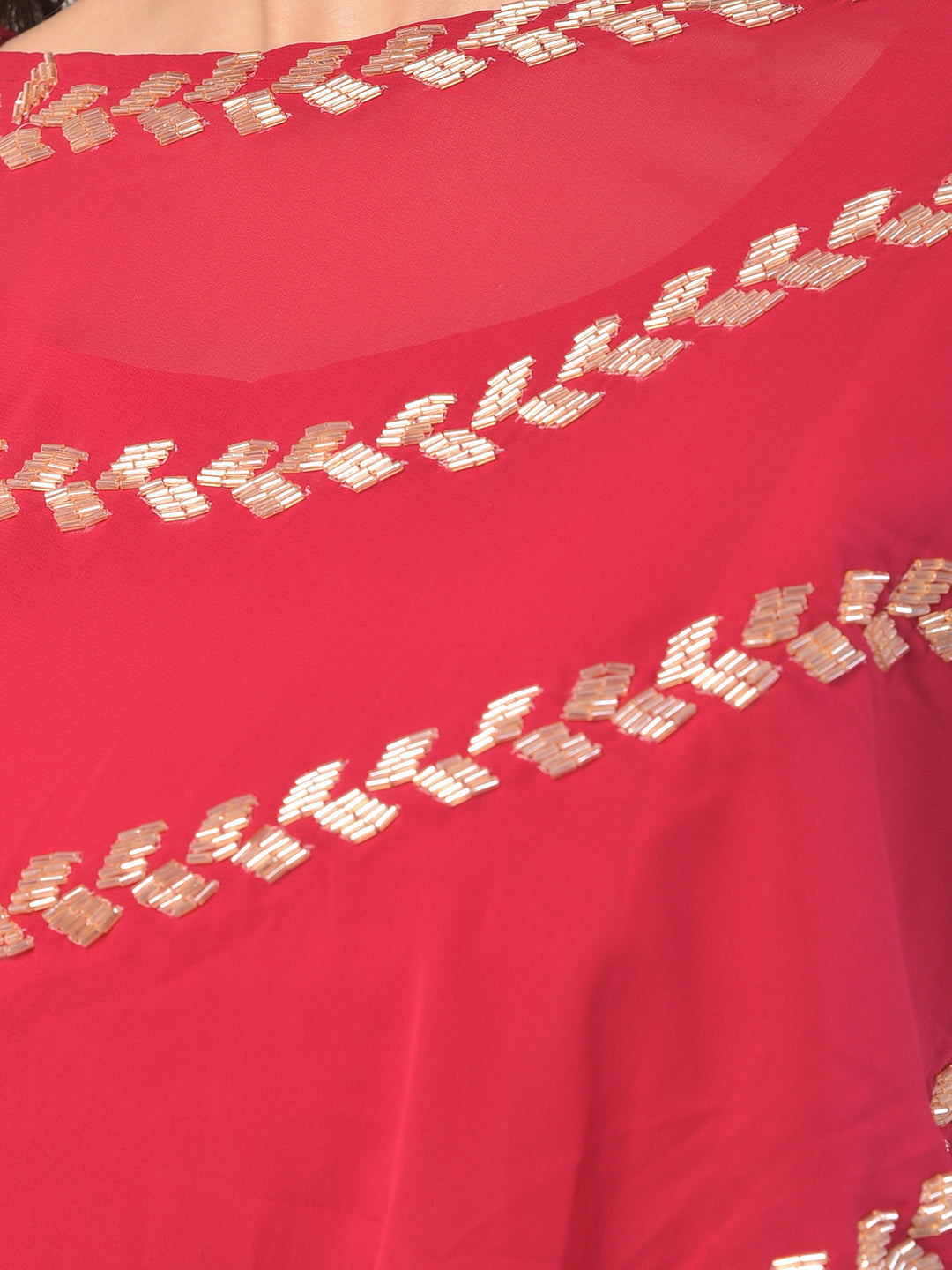 Neerus Pink Georgette Embellished Lehenga Set - back view