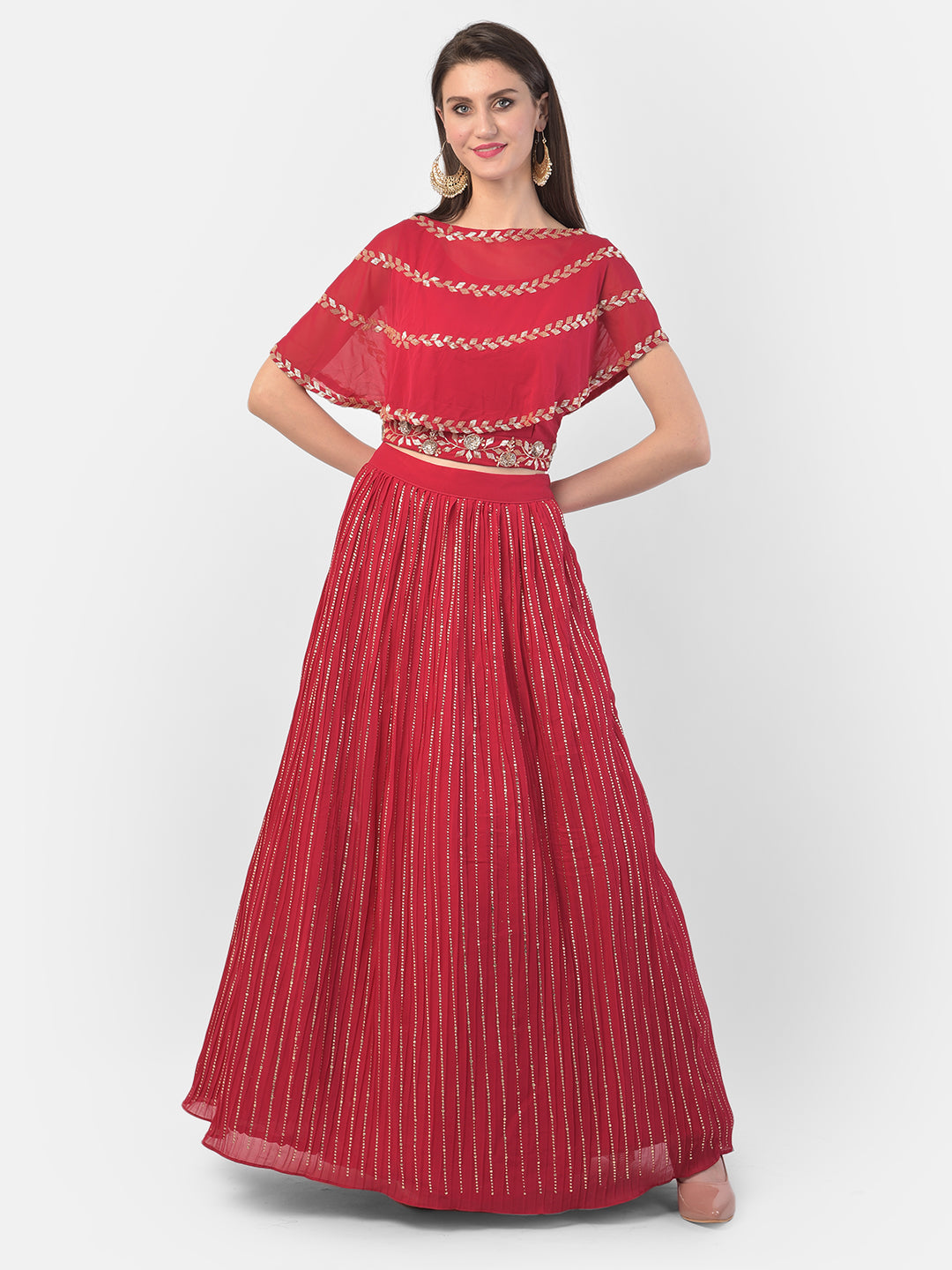 Neerus Pink Georgette Embellished Lehenga Set - detail view 3