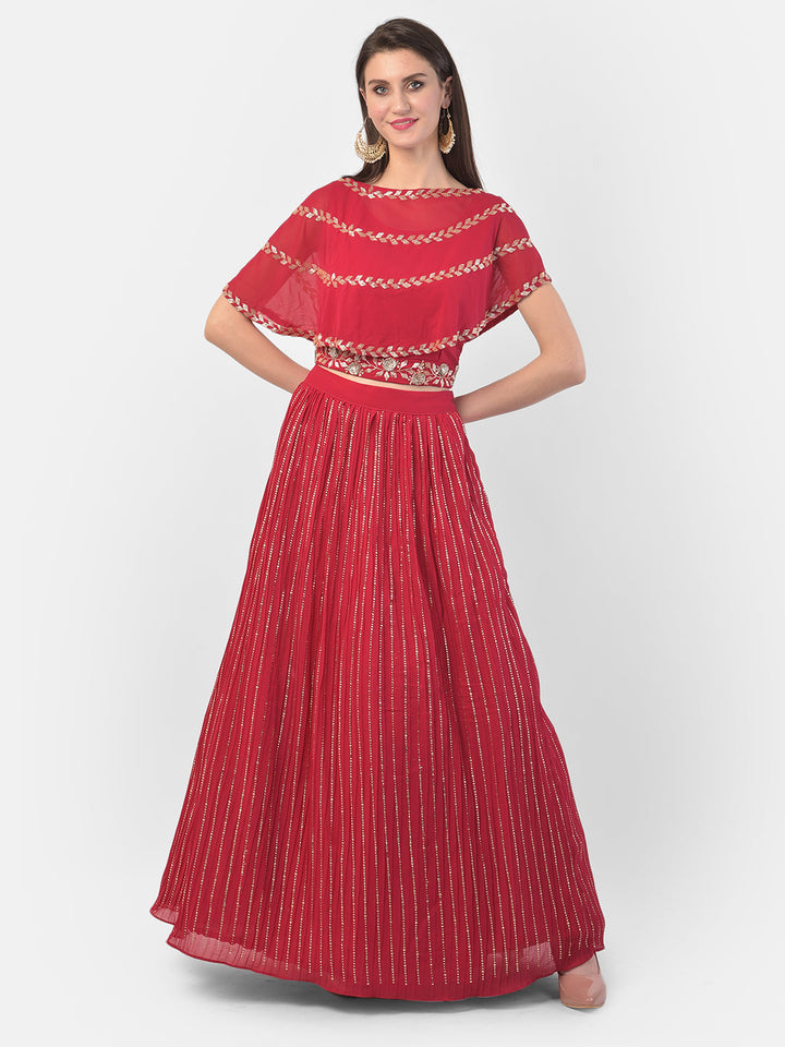 Neerus Pink Georgette Embellished Lehenga Set - detail view 3