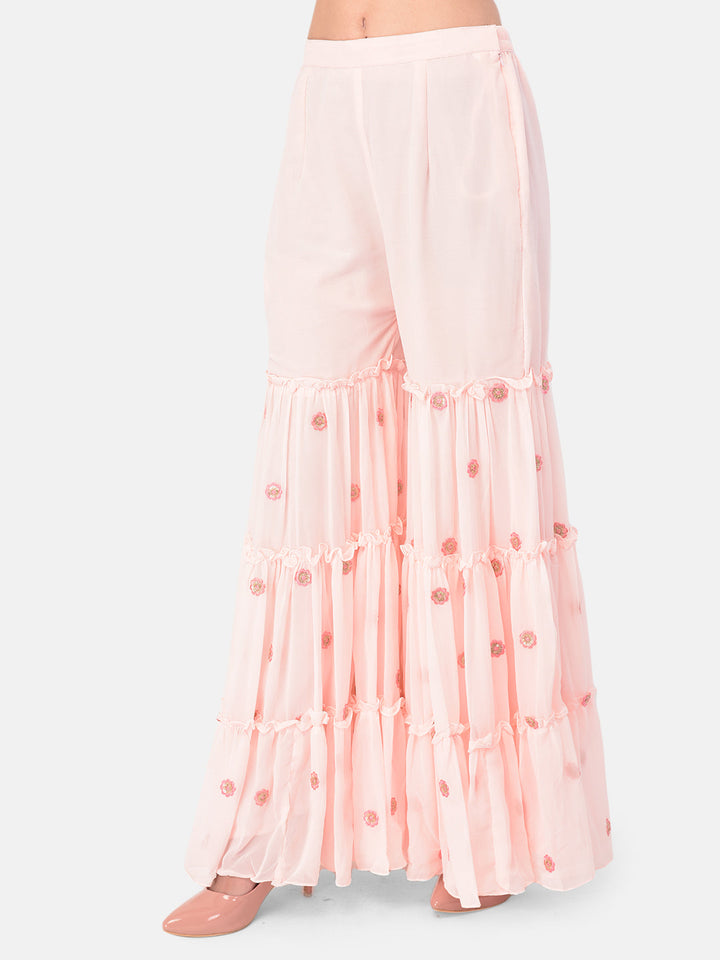Neerus Pink georgette embroidered sharara set - detail view 1