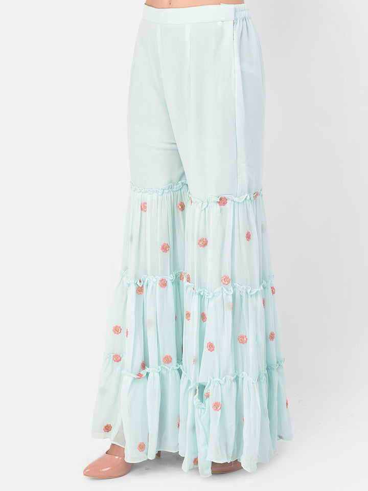 Neerus Green georgette embroidered sharara set - detail view 1