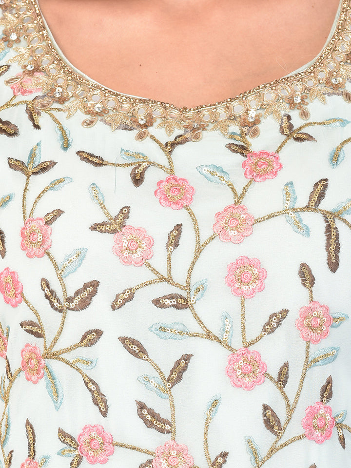 Neerus Green georgette embroidered sharara set - detail view 5
