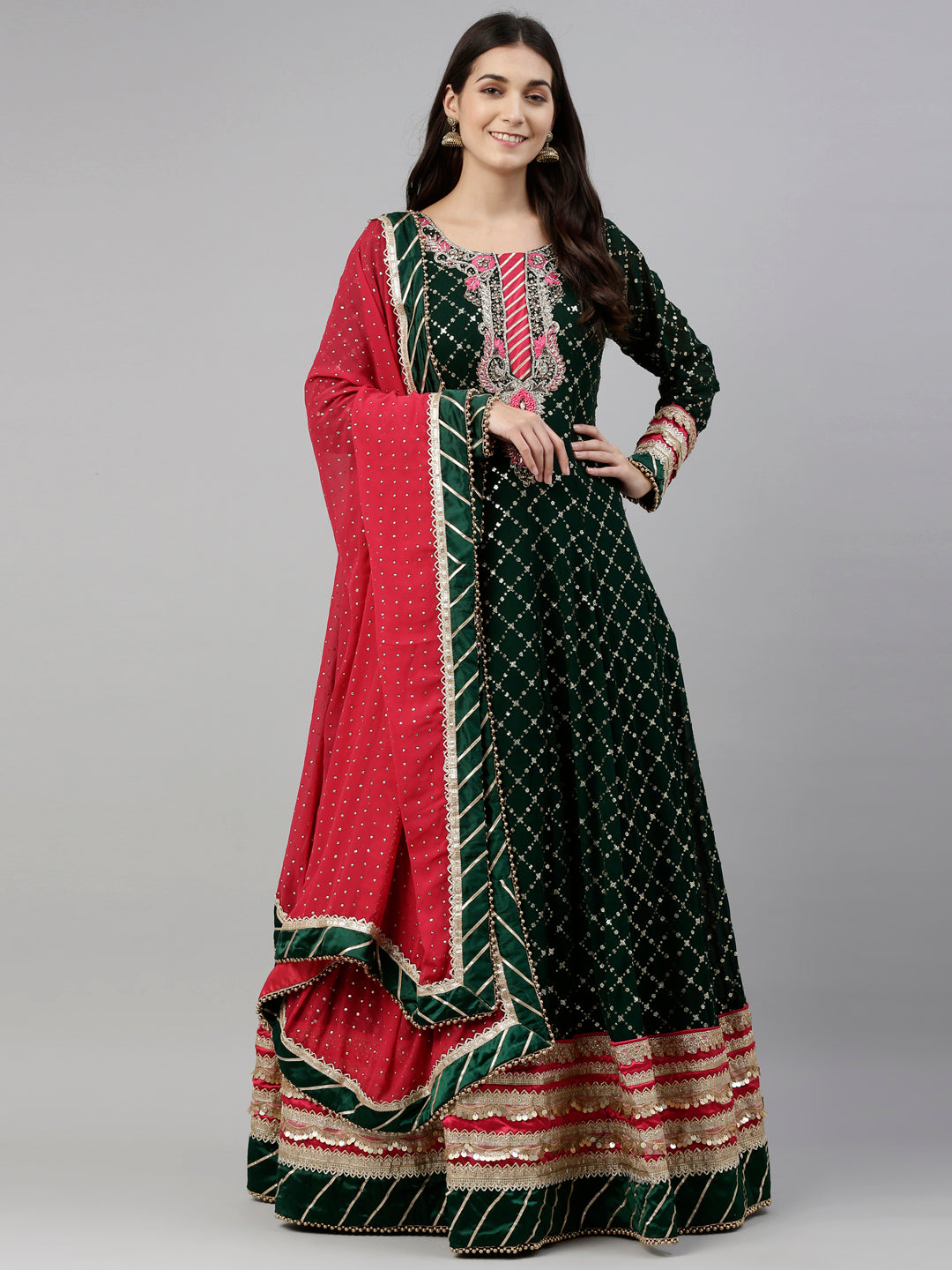 Neerus Green Georgette Gown - detail view 5