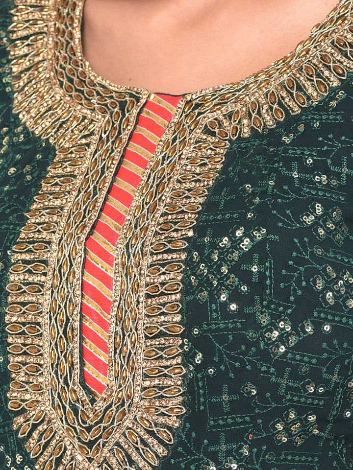 Neerus Green georgette solid gown - detail view 2