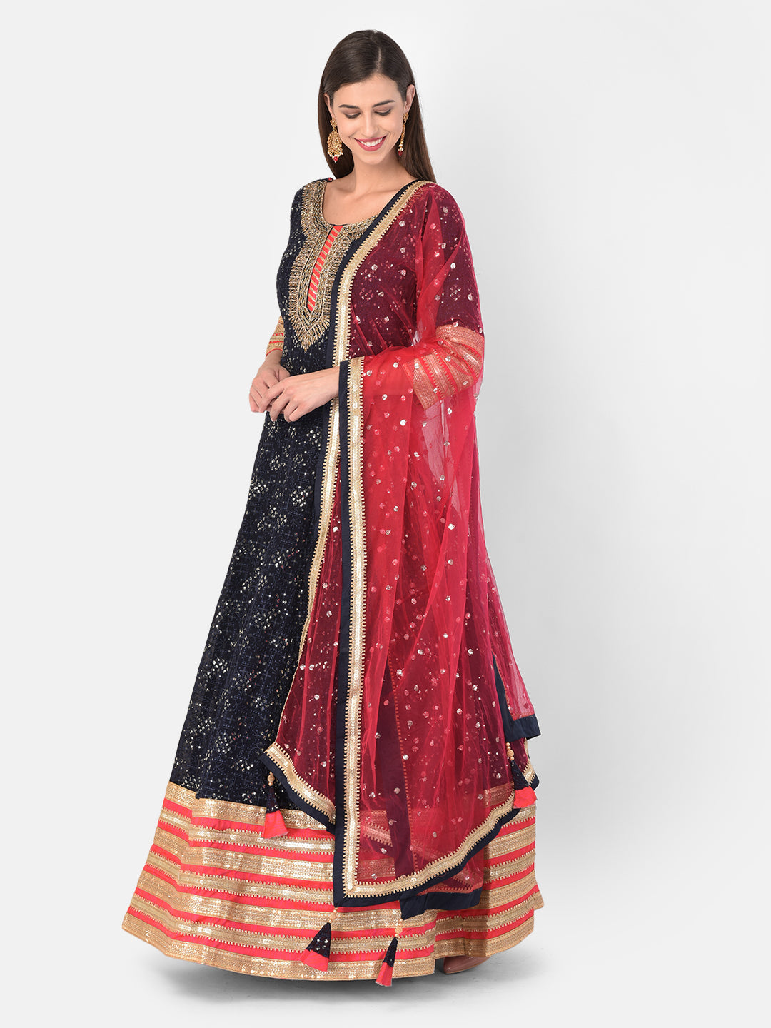 Neerus Blue georgette maxi gown - front view
