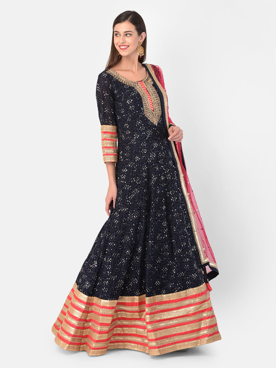 Neerus Blue georgette maxi gown - back view
