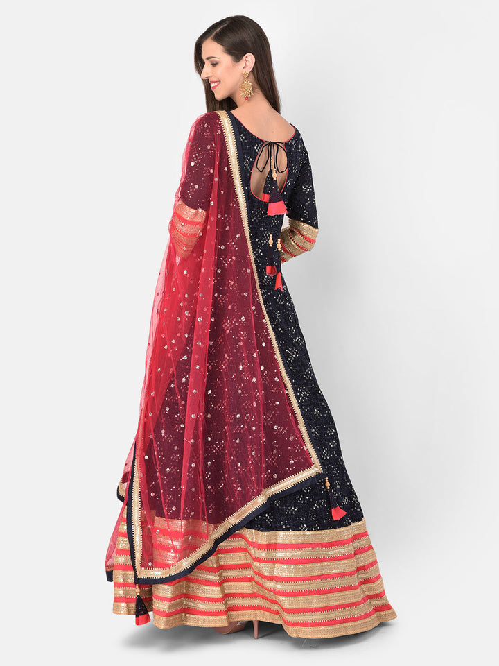 Neerus Blue georgette maxi gown - side view
