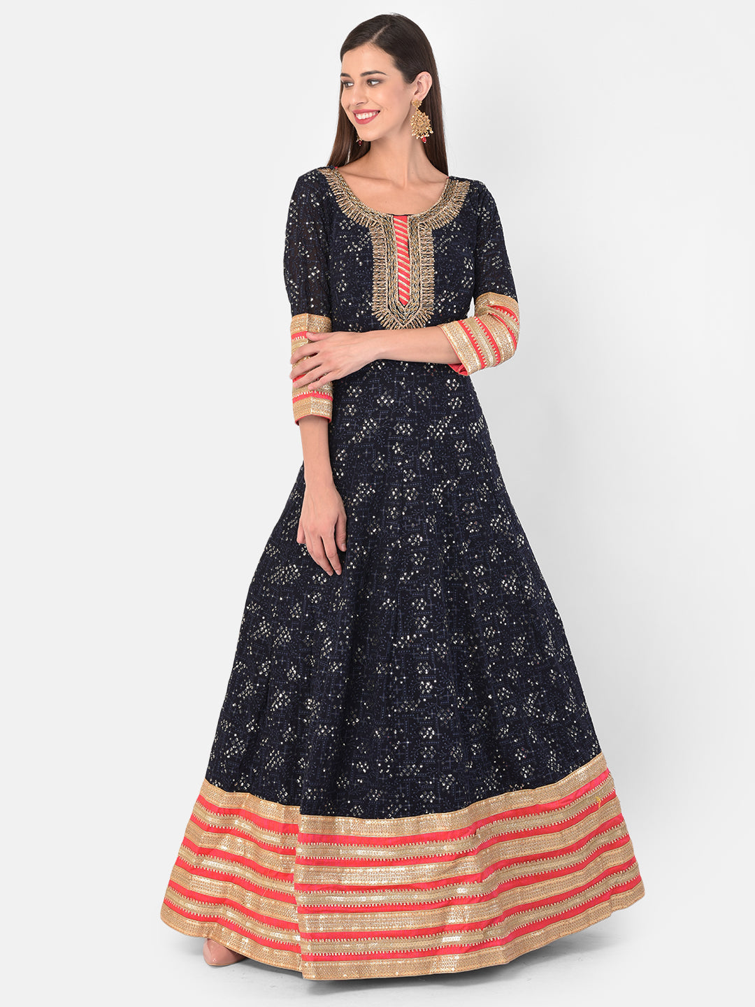 Neerus Blue georgette maxi gown - detail view 2