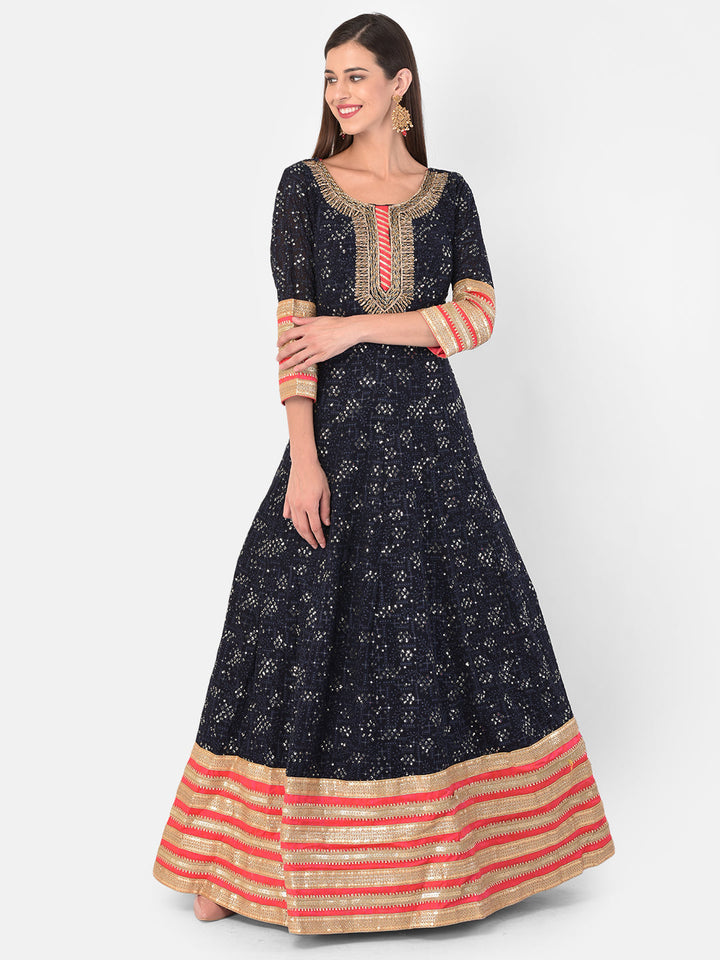 Neerus Blue georgette maxi gown - detail view 2