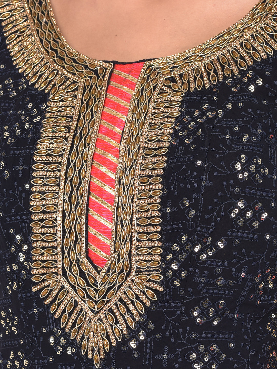 Neerus Blue georgette maxi gown - detail view 3