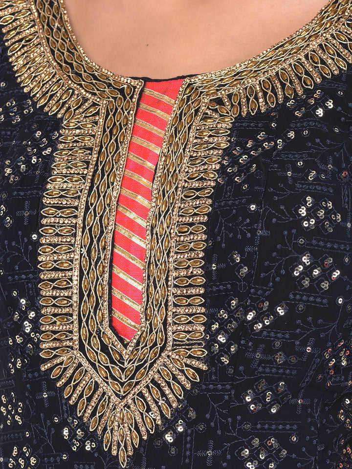 Neerus Blue georgette maxi gown - detail view 3