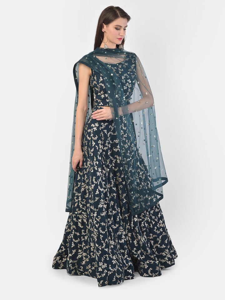 Neerus Green georgette embellished lehenga set - front view