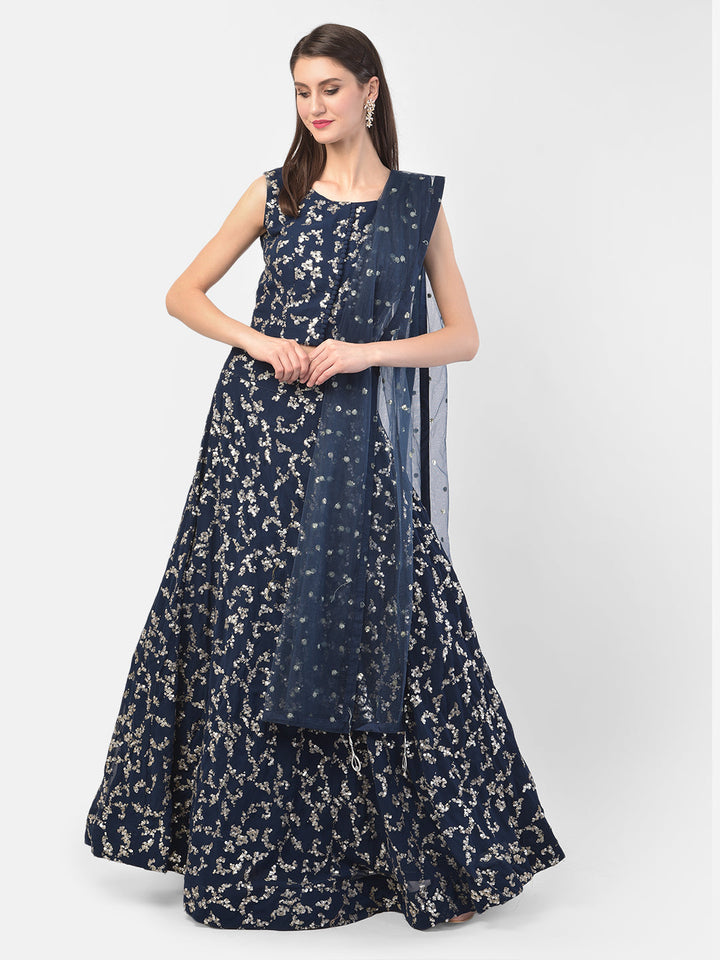 Neerus Blue Georgette Embellished Lehenga Set - detail view 5