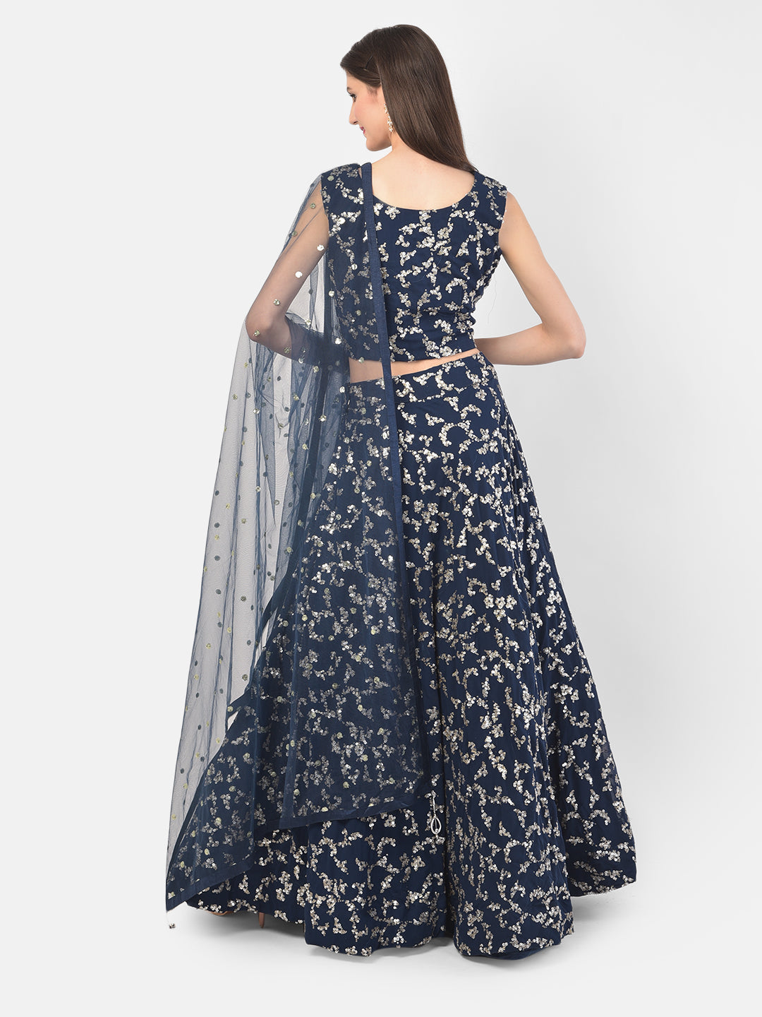 Neerus Blue Georgette Embellished Lehenga Set - side view