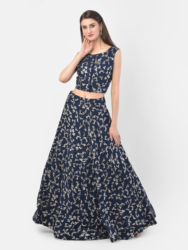 Neerus Blue Georgette Embellished Lehenga Set - detail view 3