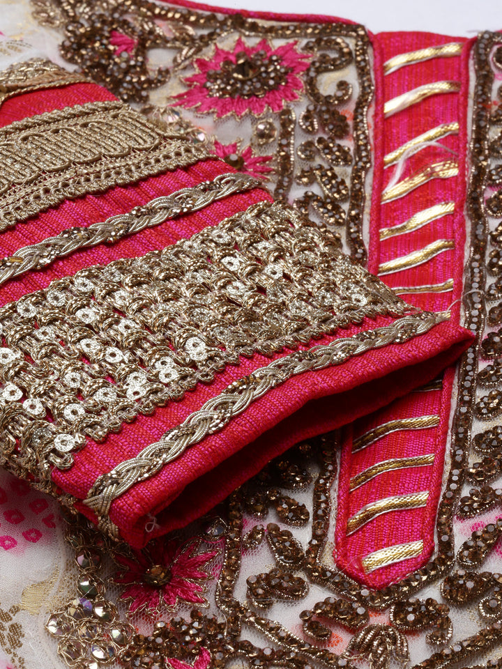 Neerus White Banarasi woven anarkali suit set - detail view 1