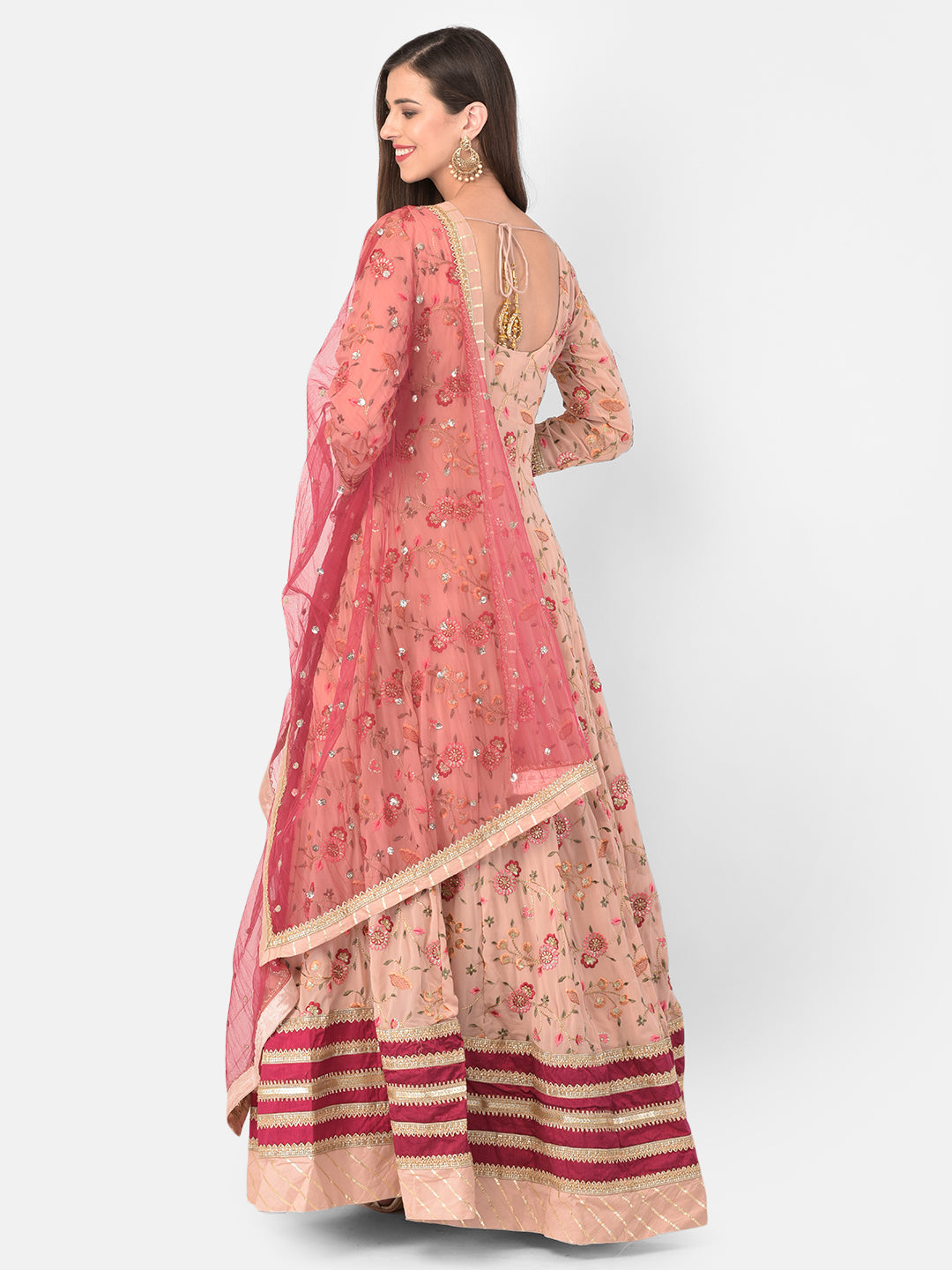 Neerus Beige georgette solid gown - side view