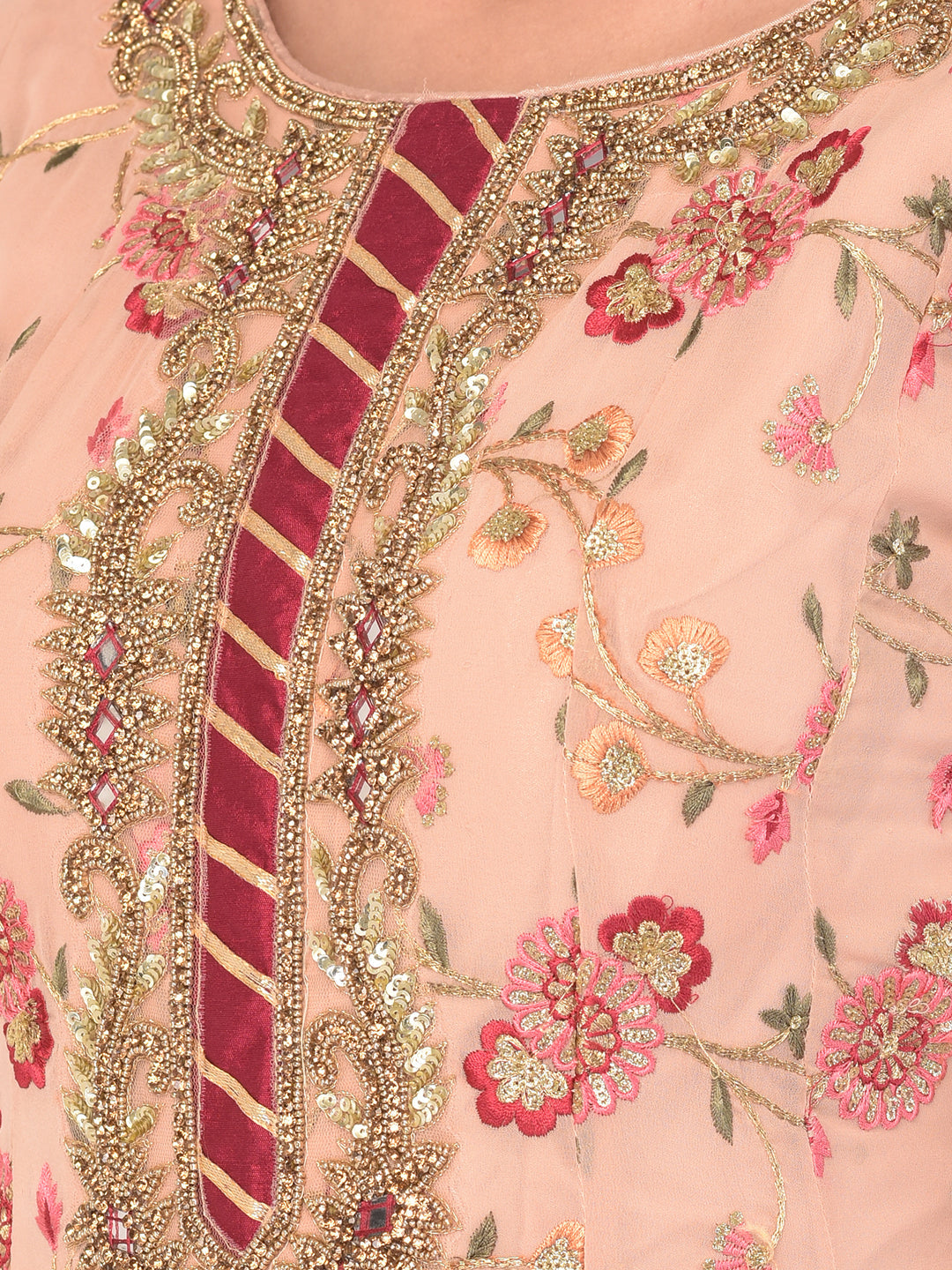 Neerus Beige georgette solid gown - detail view 3