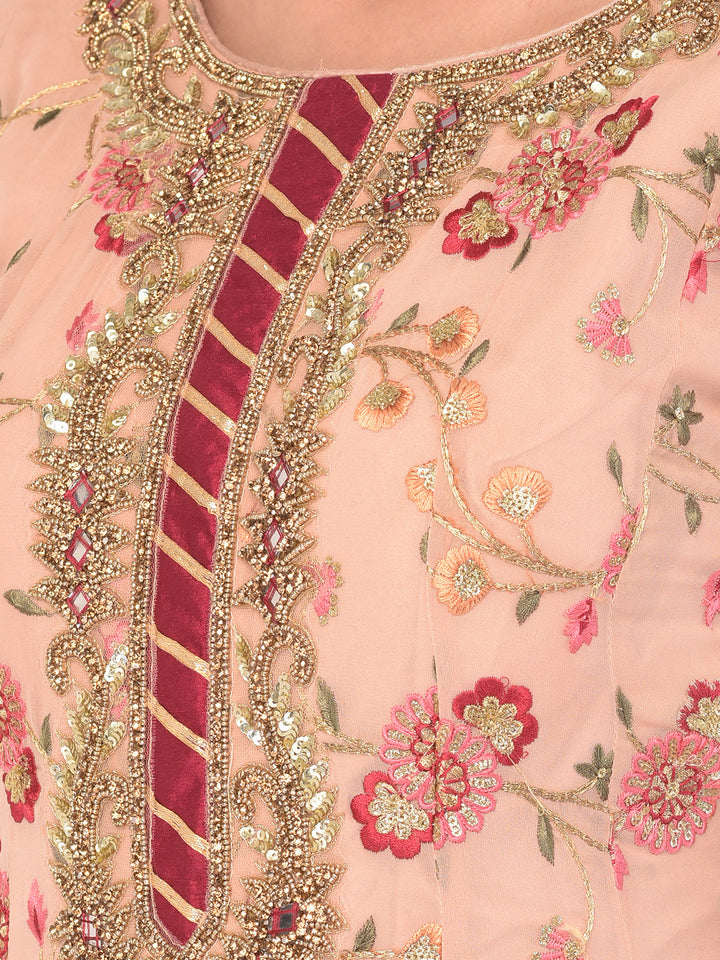 Neerus Beige georgette solid gown - detail view 3