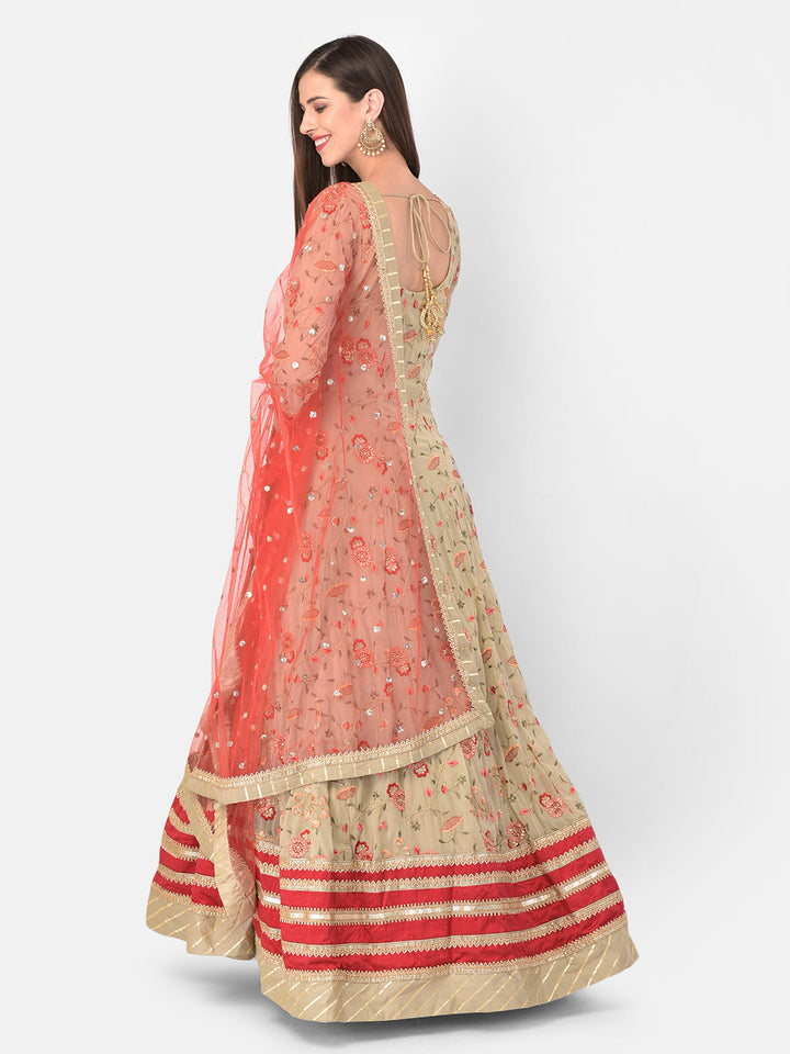 Neerus Orange georgette maxi gown - side view