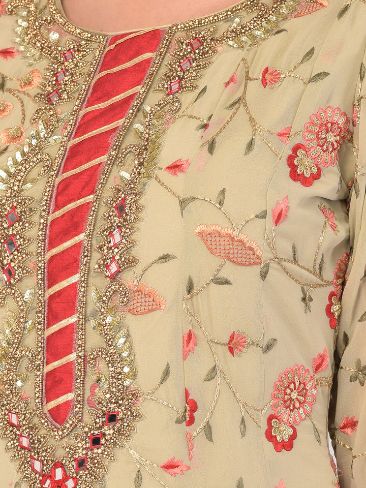 Neerus Orange georgette maxi gown - detail view 4