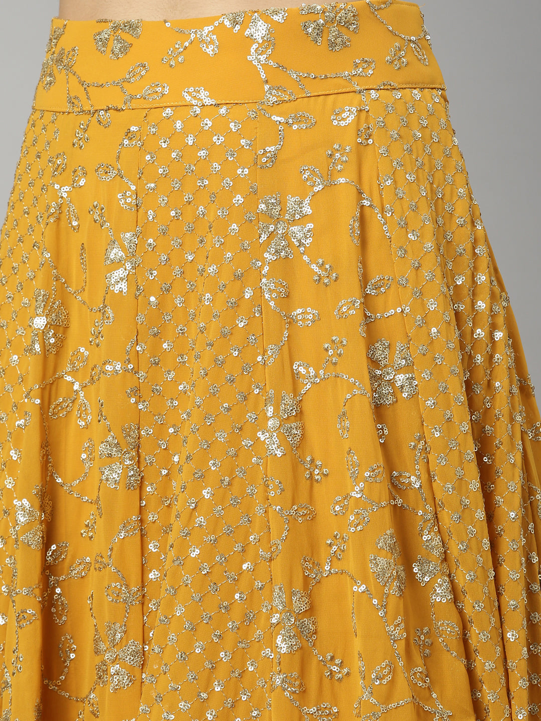 Neerus Yellow georgette embellished lehenga set - detail view 7