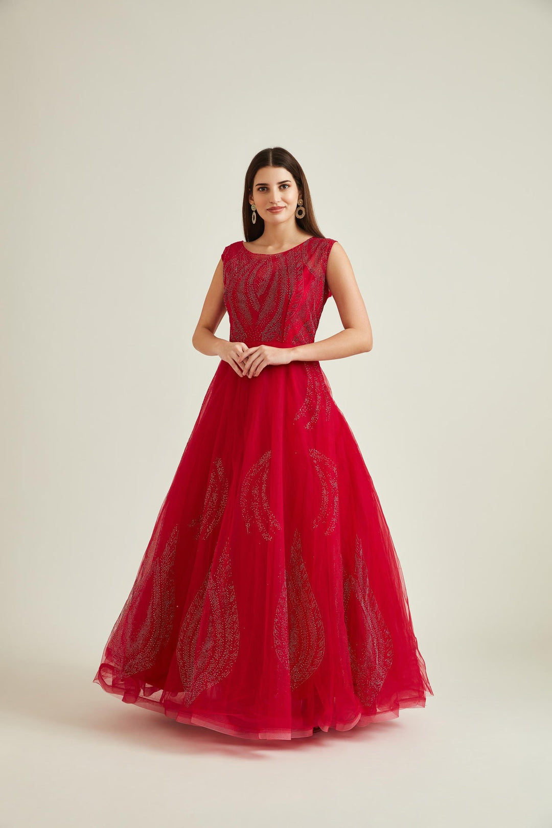 Neerus Pink net embellished gown - detail view 1
