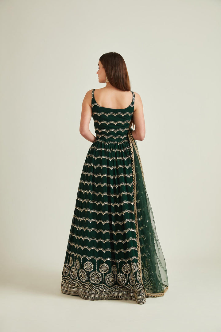 Neerus Green georgette embroidered gown - side view