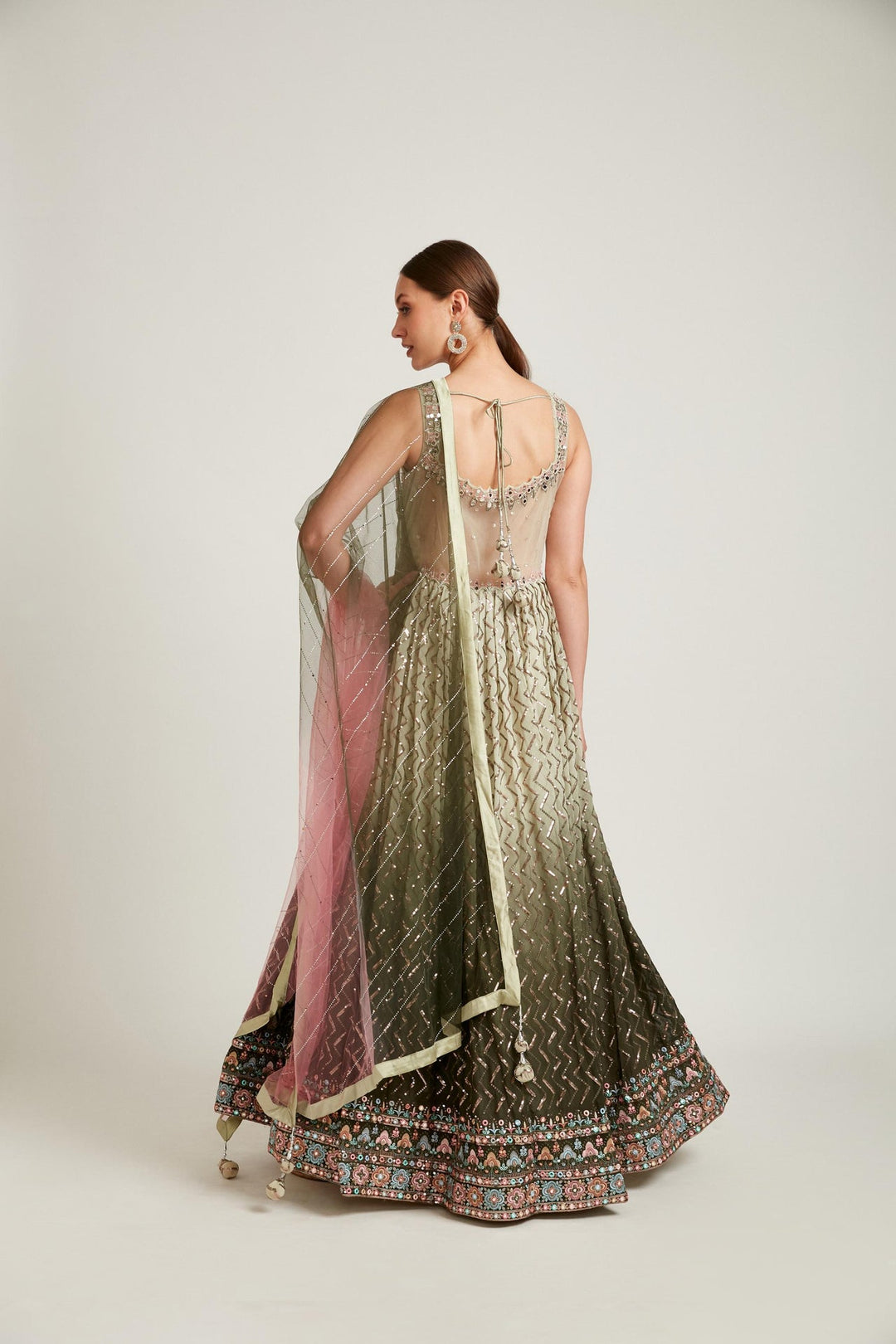 Neerus Green Georgette Solid Gown - detail view 1