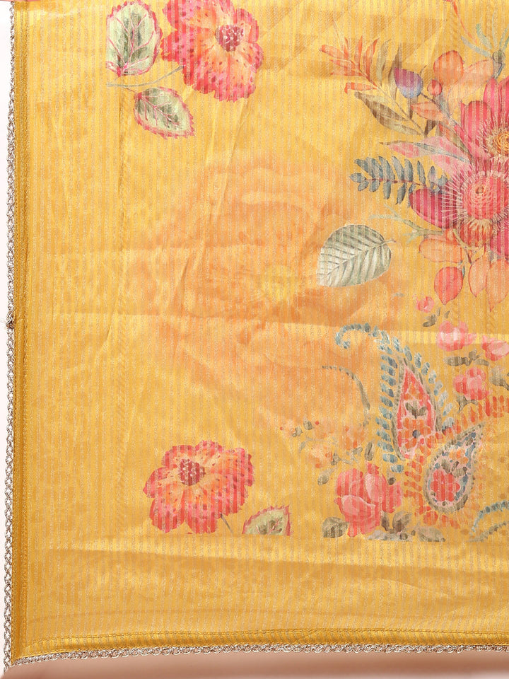 Neerus Yellow crepe printed suit set - detail view 4