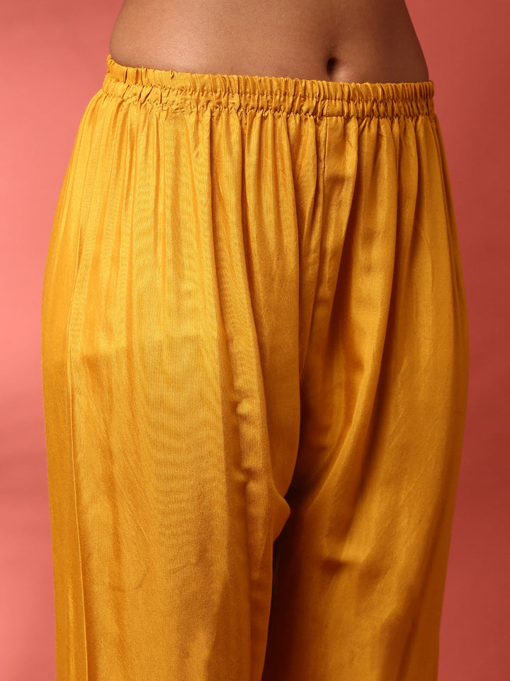 Mustard Muslin Straight three piece hand embroidered suit set