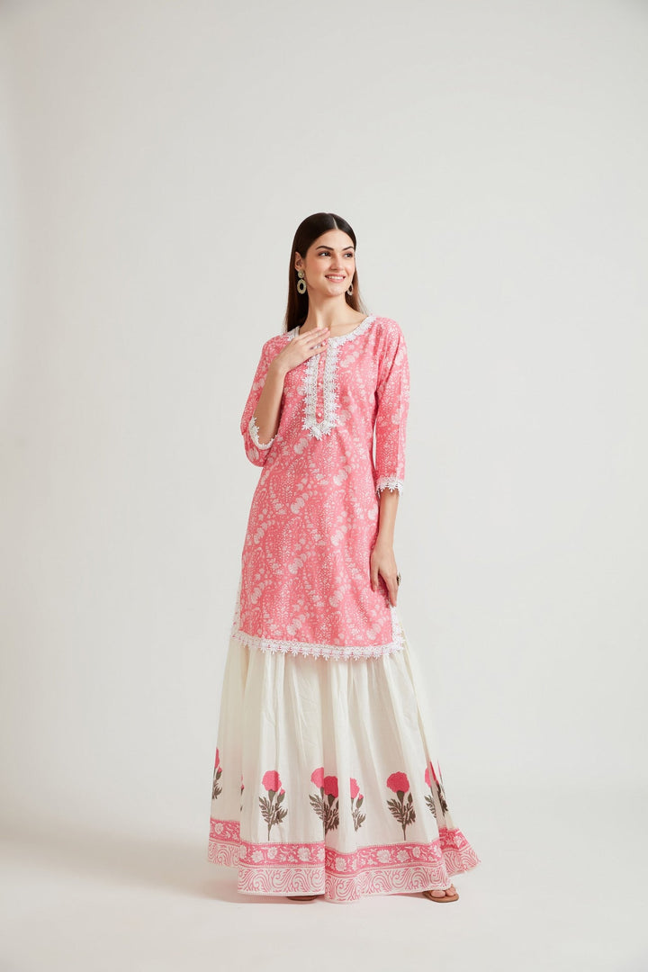 Neerus Pink embroidered sharara set ethnic motifs - detail view 2