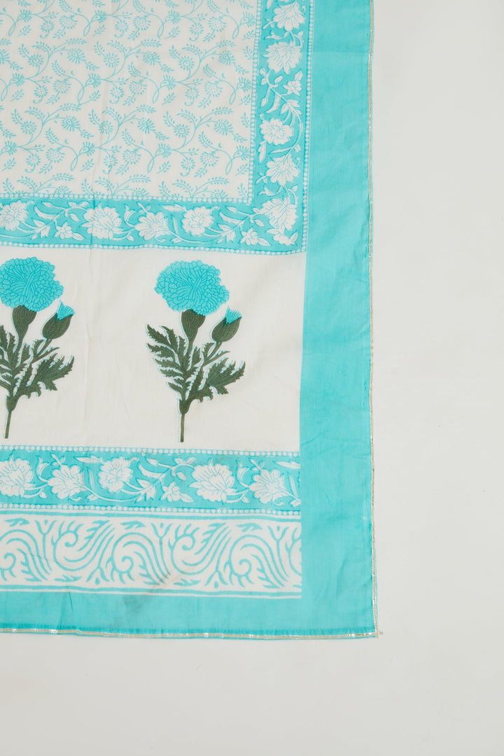 Neerus Blue printed ethnic suit set with churidar and dupatta - detail view 3