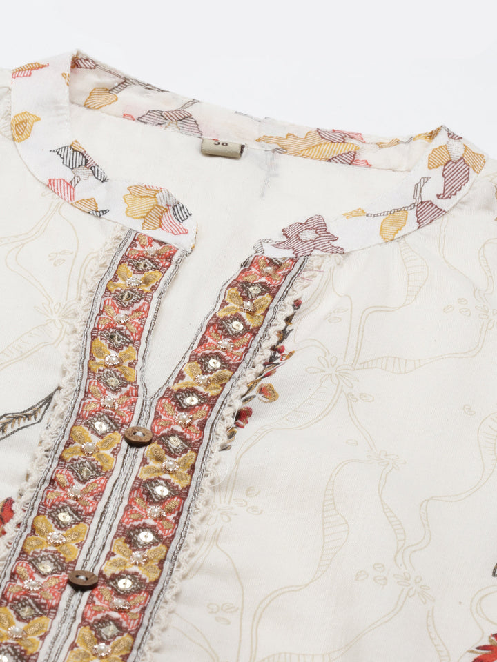 Neerus Orange printed A-Line kurta floral ethnic wear - detail view 2