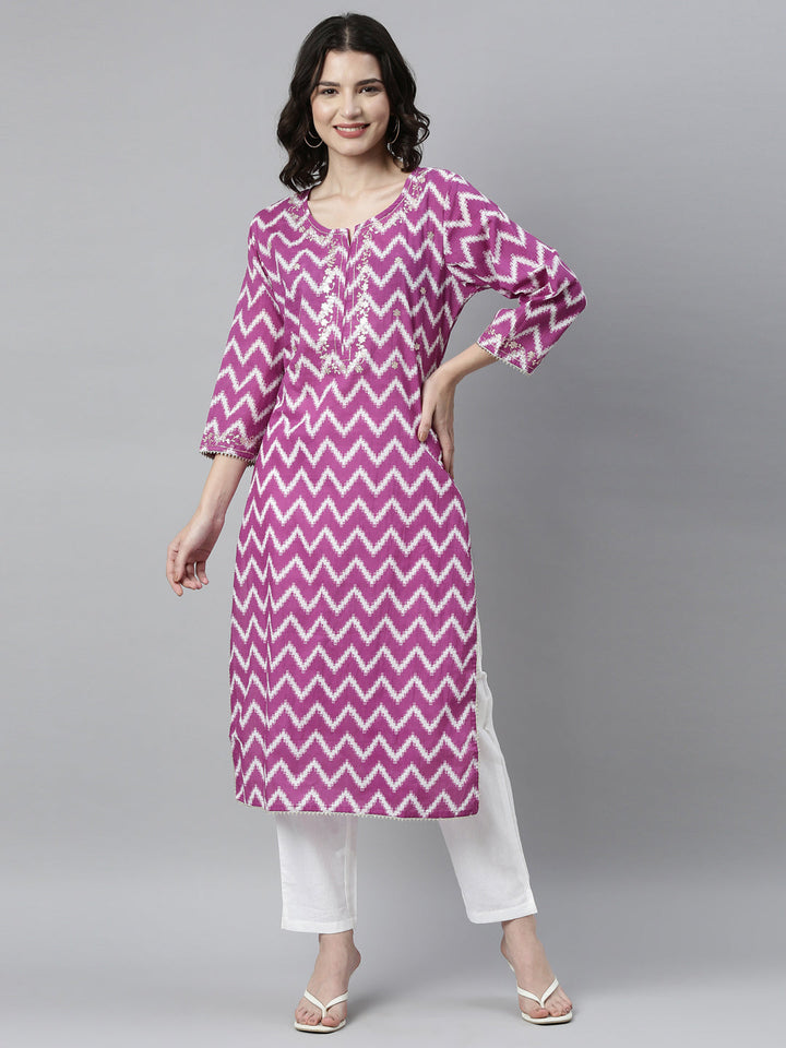 Neerus Purple thread embroidered printed kurta set - detail view 2