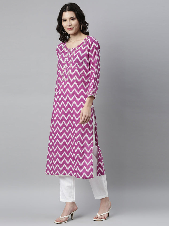 Neerus Purple thread embroidered printed kurta set - back view
