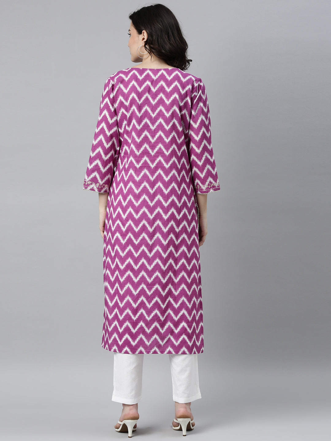 Neerus Purple thread embroidered printed kurta set - side view