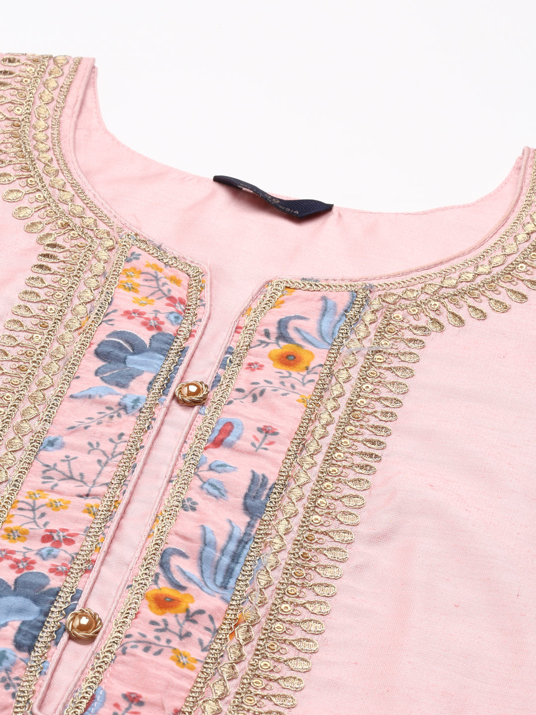 Neerus Orange embroidered kurta set with trouser and dupatta - detail view 3