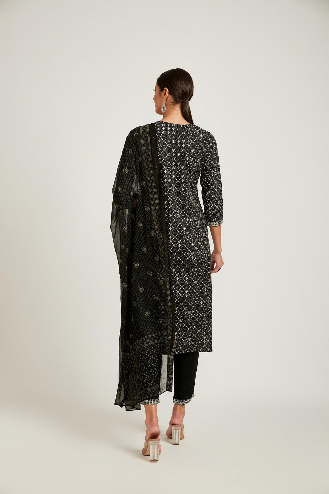 Neerus Black cotton solid kurta set - detail view 1