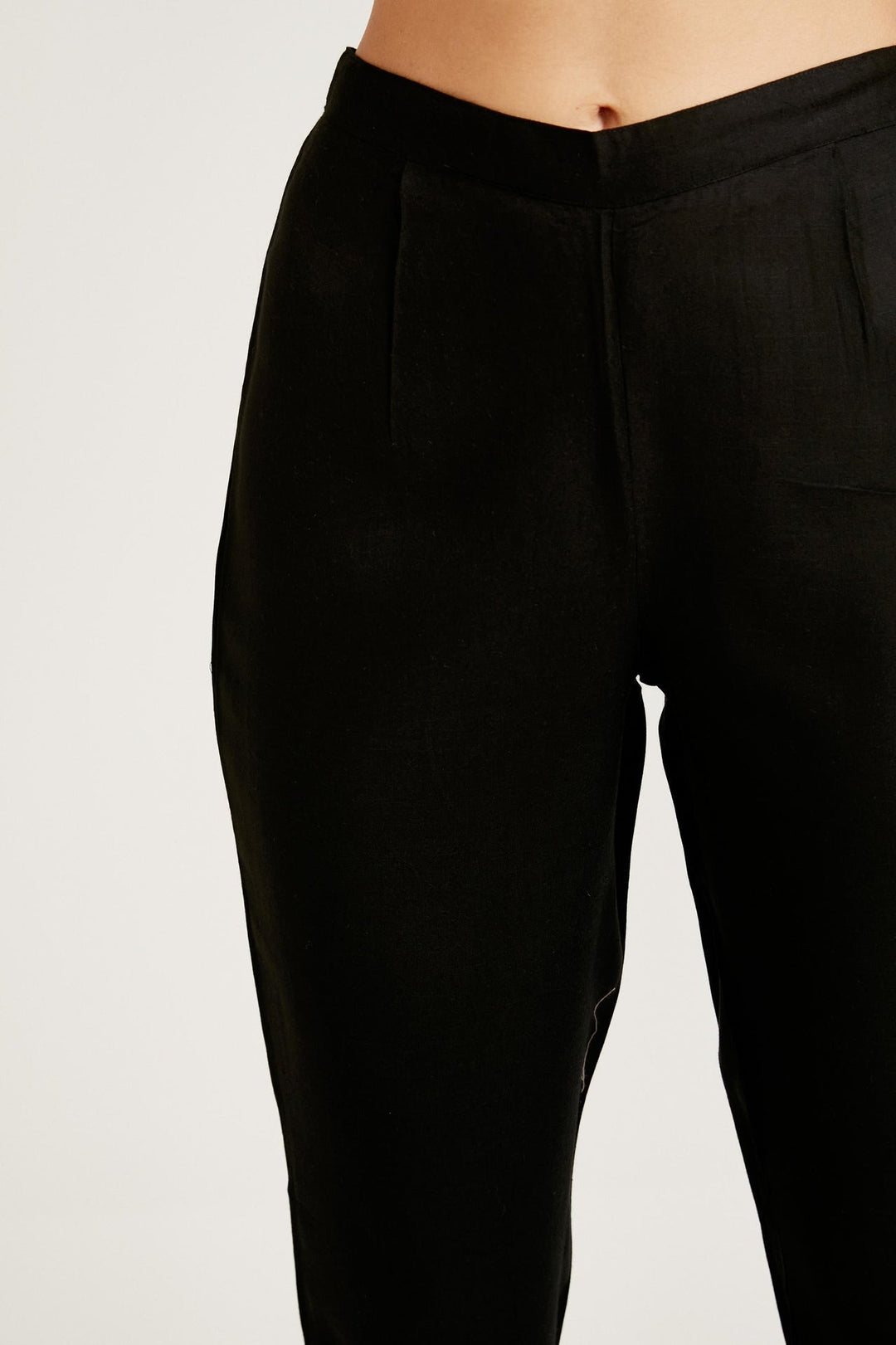 Neerus Black cotton solid kurta set - detail view 2